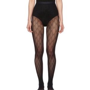 Gucci Print GG Interlocking Mesh Sheer Black Patterned Tights NWOB